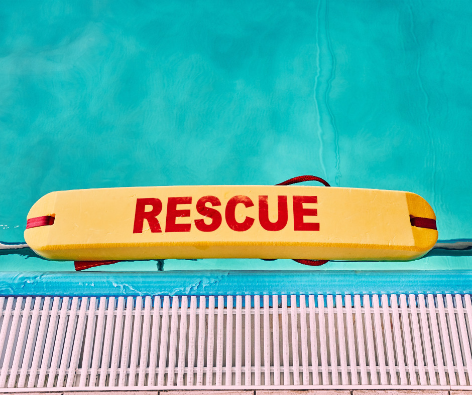 Rescue float by pool for water safety and drowning prevention